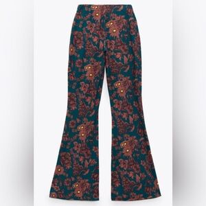 Zara Printed Flowing Trousers Floral multicolored Flared Leg Pull On Pants Sz S